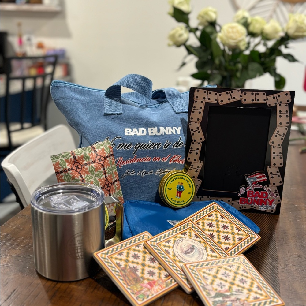 Blue Tote Bag with Bad Bunny Design